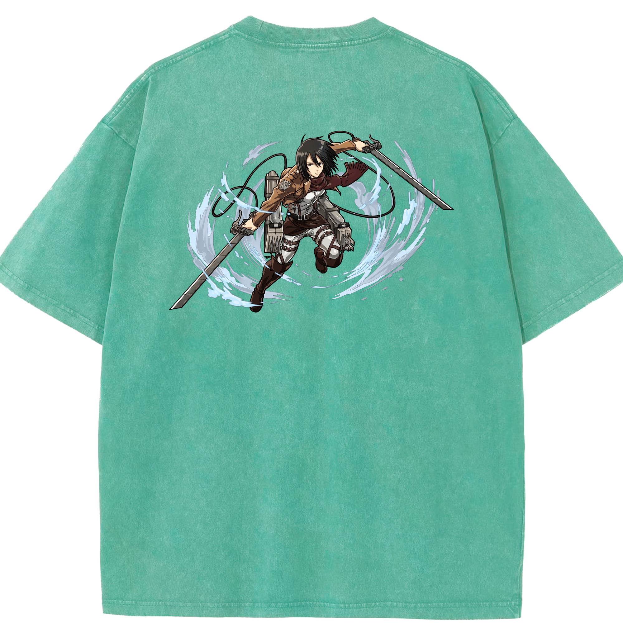 （画像用） 進撃の巨人 ミカサ·アッカーマン Attack on Titan Mikasa Ackerman 綿100% ヴィンテージ風 半袖Tシャツ（背面プリント）